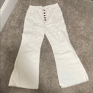 White Distressed Flare Jeans